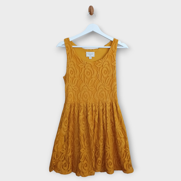 Anthropologie Moulinette Sœurs Dress Women XS Yellow Bergamot Floral Lace Twee - Picture 1 of 6
